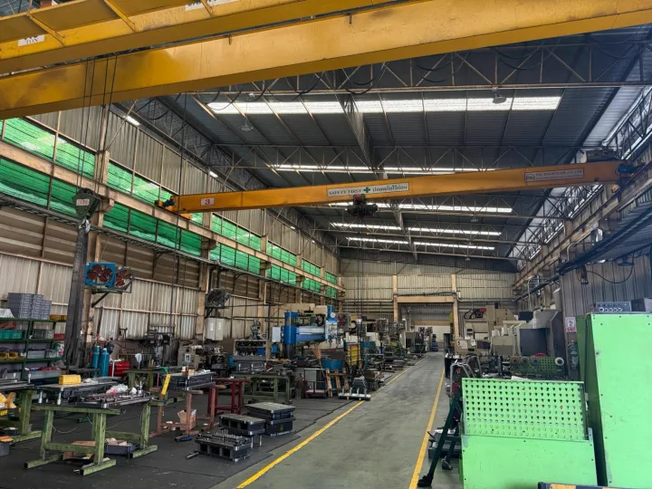 Factory floor with an overhead crane